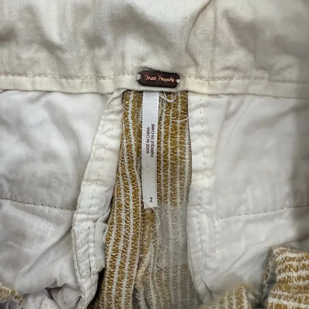 Free People Light At Sunrise Stripe Paperbag Crop Jogger Pants Boho Size 2